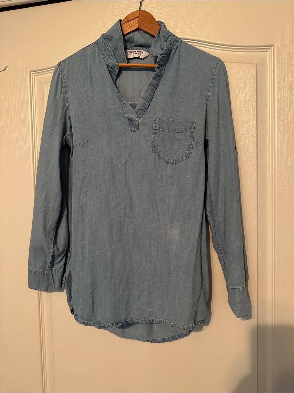 Celebrity Pink Light Blue denim Chambray Button-Down Tunic